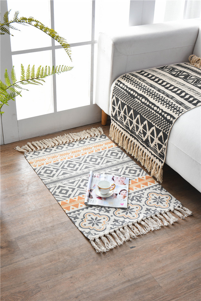 Bohemian Cotton Area Rug with Tassels - Geometric Pattern, Decorative Floor Mat 60*90cm