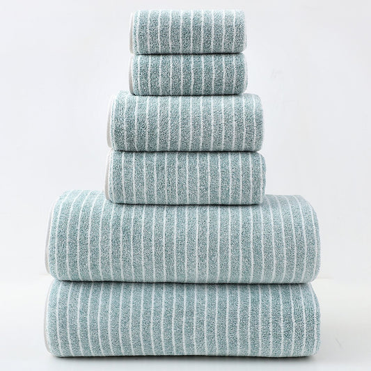 Luxury Cotton Striped Towel Set - 6 Piece Set (2 Hand Towels, 2 Bath Towels, 2 Washcloths), Ultra Soft and Absorbent  (Green)