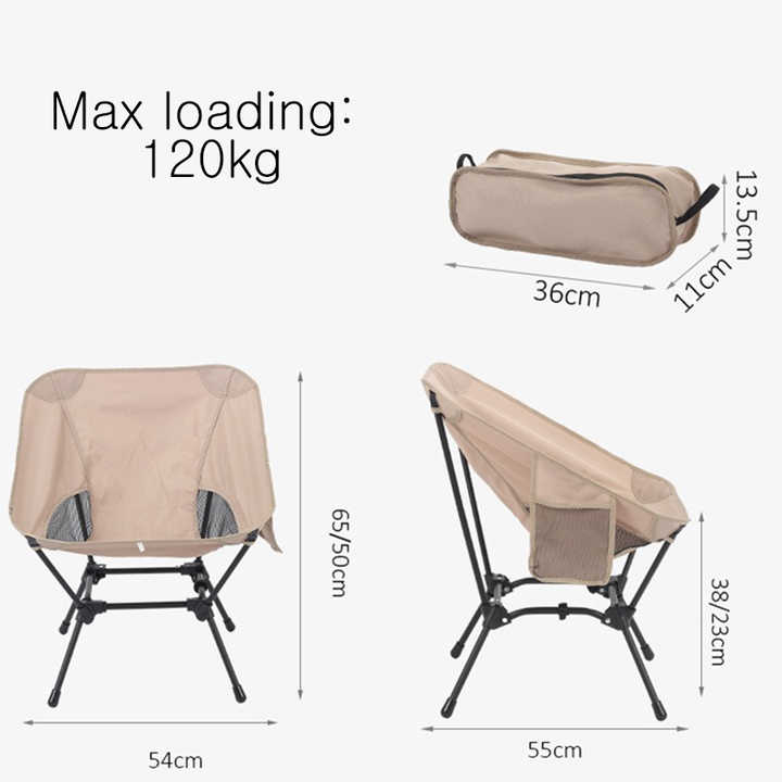 Beige Portable Lightweight Folding Beach Chair - Compact Fishing Chair with Square Legs for Outdoor Use