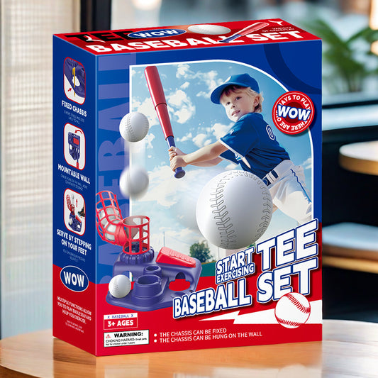 Blue Pedal Serve Drill Baseball Pitching Training Toy Set - Outdoor Parent-Child Softball Batting Practice Kit