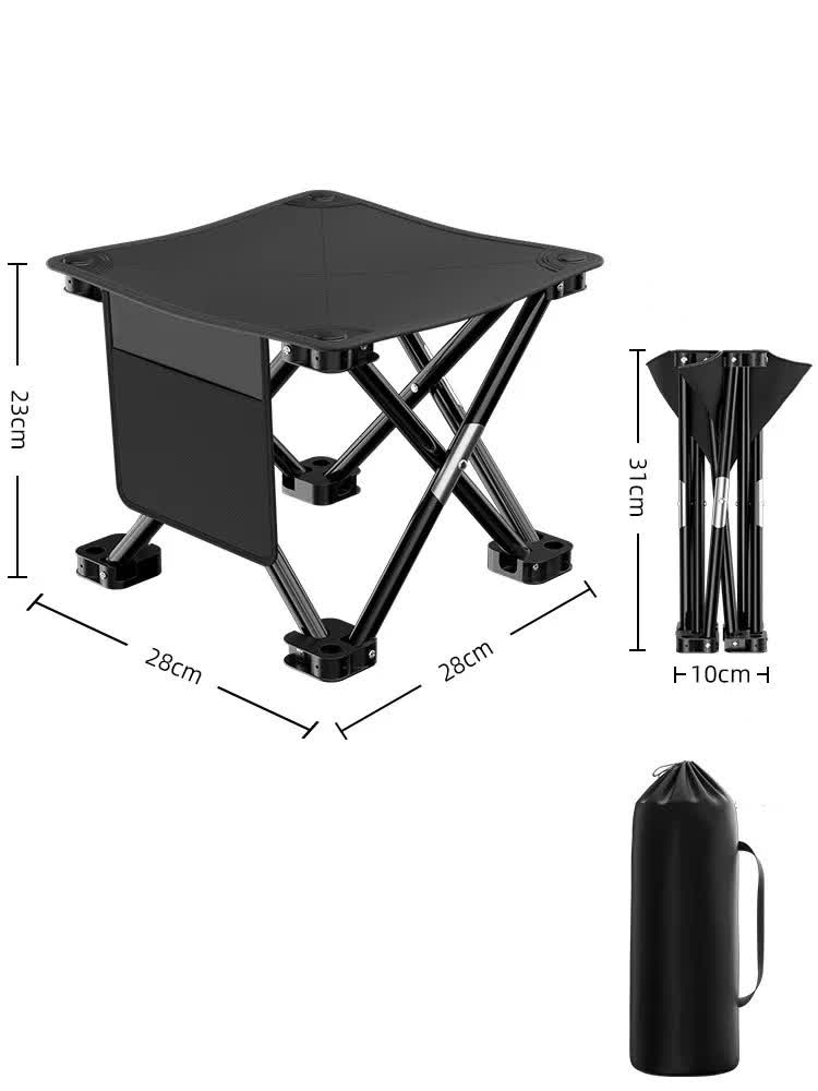 23*28cm Black Outdoor Folding Stool - Lightweight Portable Picnic Chair, Fishing Chair, Camping Seat, and Collapsible Bench for Outdoor Activities