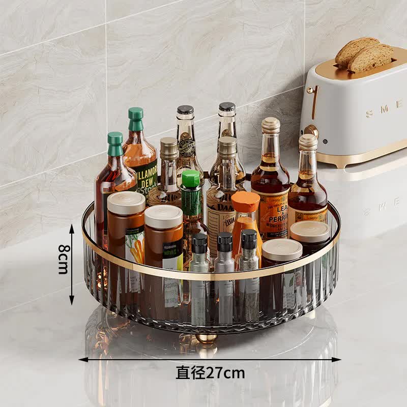 Grey Luxury Rotating Storage Rack - Transparent Spice Organizer & Condiment Holder for Kitchen and Living Room, Desktop Rotating Tray for Efficient Storage