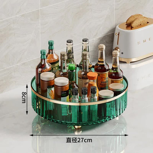 Green Luxury Rotating Storage Rack - Transparent Spice Organizer & Condiment Holder for Kitchen and Living Room, Desktop Rotating Tray for Efficient Storage