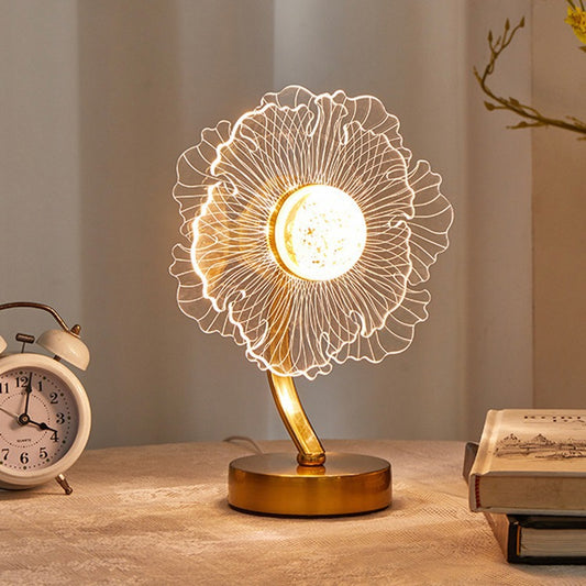 Sunflower Shape Luxury Acrylic Table Lamp - Modern USB Powered Night Light | Decorative Atmosphere Lamp for Bedroom, Living Room, and Bedside | Compact Design with 3 Color Temperatures