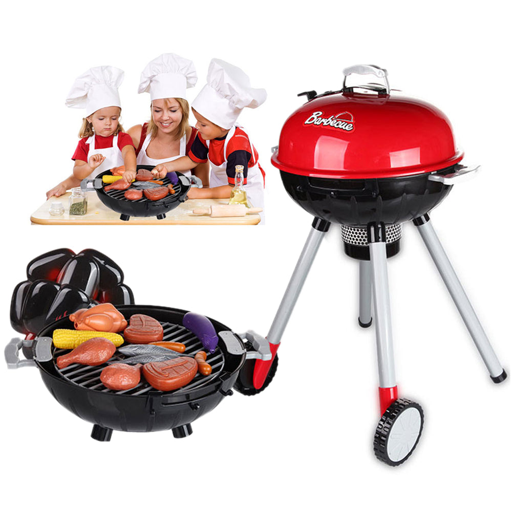 Kids BBQ Pretend Play Cooking Set Sausages Utensils Barbecue Grill Toy Cooker