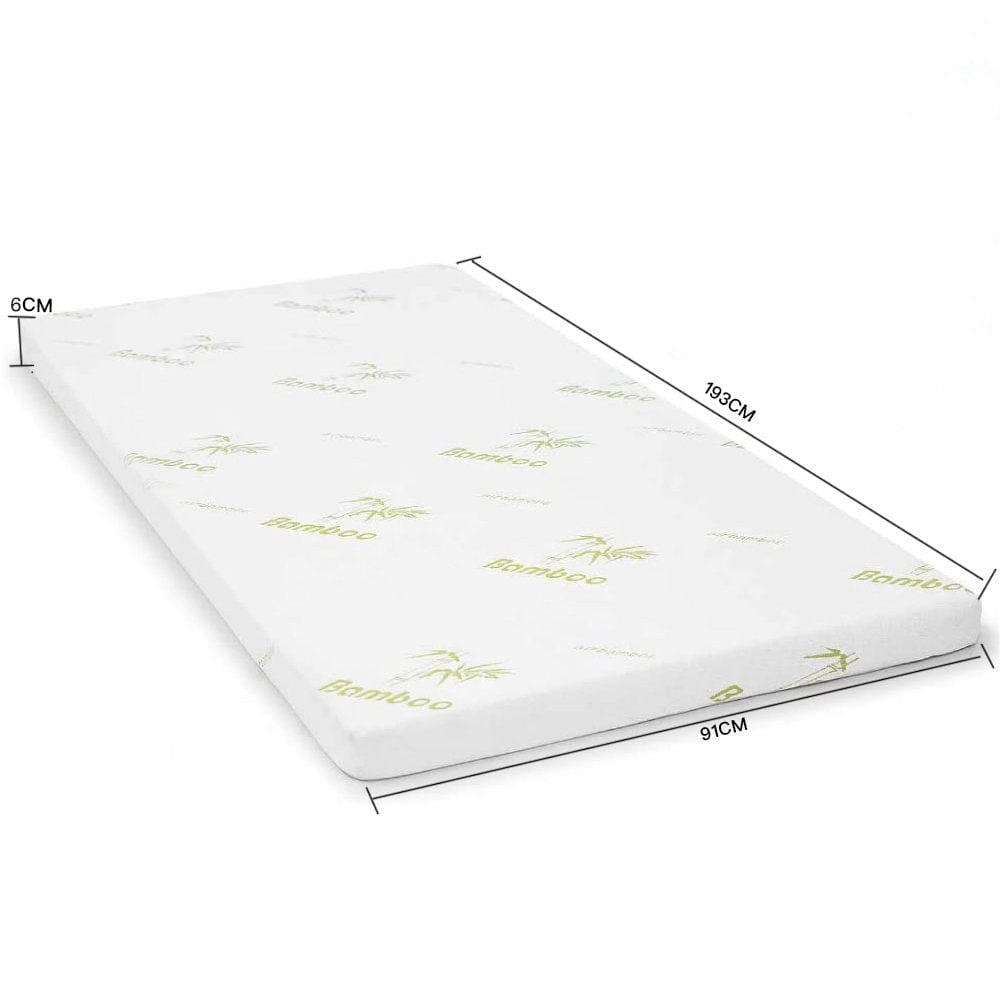 6cm Memory Foam Mattress Topper with Bamboo Cover - Single