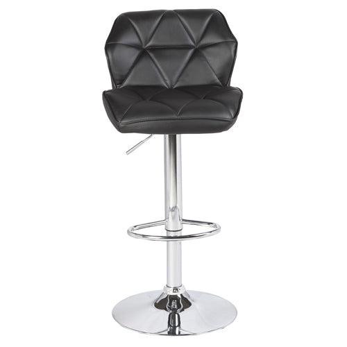 2X Black Bar Stools Faux Leather Mid High Back Adjustable Crome Base Gas Lift Swivel Chairs