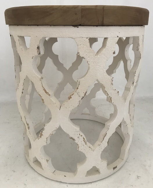 Lattice Round Shabby Chic Side Table Distressed White