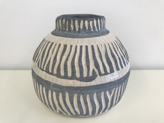 Cream & Grey Ceramic Squat Vase
