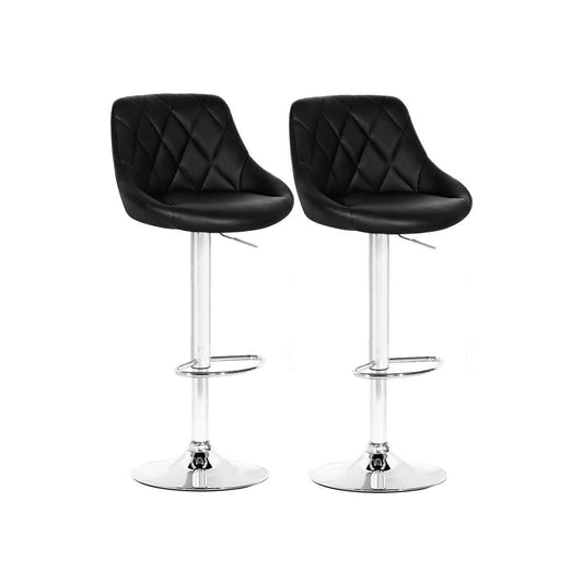 Home Master 2PCE Bar Stool Black Swivel Seat Adjusting Height Stylish Modern