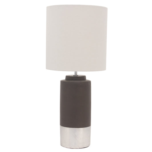 Zane Concrete Table Lamp  Silver trim drum shade