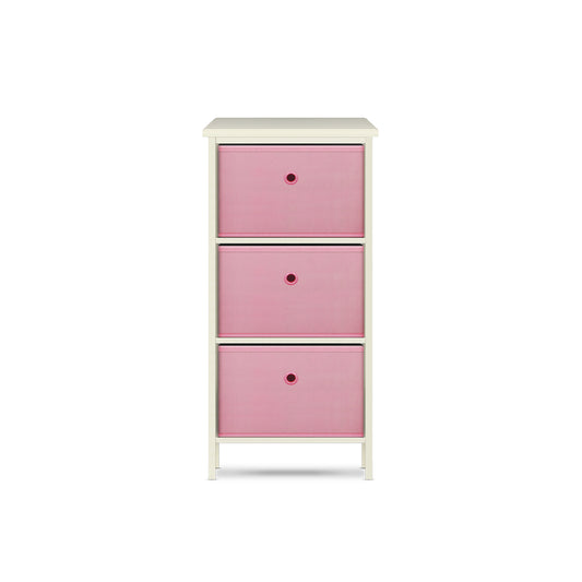 Home Master 3 Drawer Pine Wood Storage Chest Pink Fabric Baskets 70 x 80cm