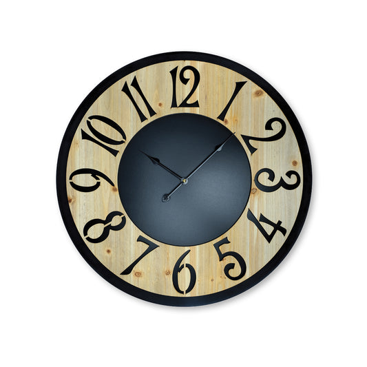 Home Master Wall Clock Wood &amp; Metal Look Stylish Design Large Numbers 60cm