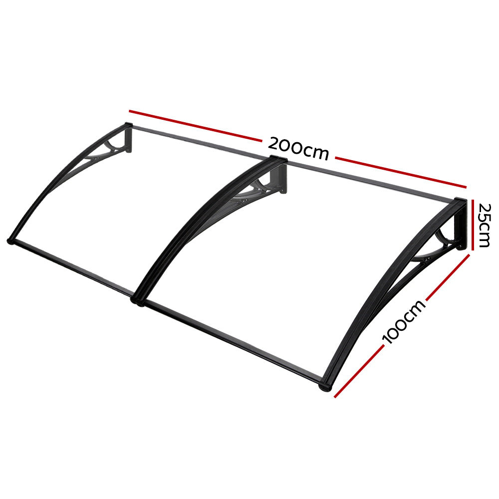 Instahut Window Door Awning Canopy 1mx2m Transparent Solid Sheet Plastic Frame