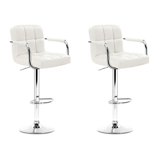 Artiss 2x Bar Stools Leather Gas Lift w/Armrest White