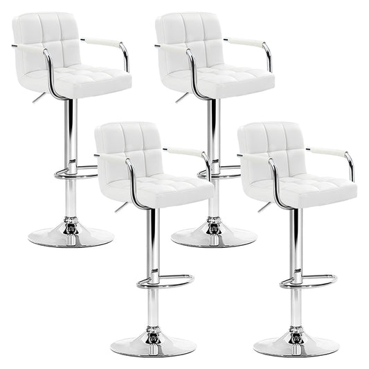 Artiss 4x Bar Stools Leather Gas Lift w/Armrest White