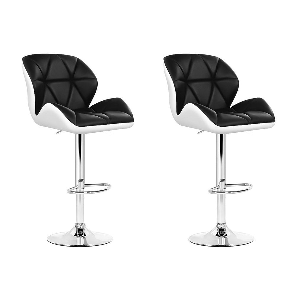 Artiss 2x Bar Stools Gas Lift Padded Leather Black & White