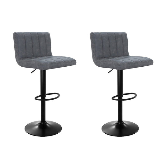 Artiss 2x Bar Stools Vintage Leather Gas Lift Grey