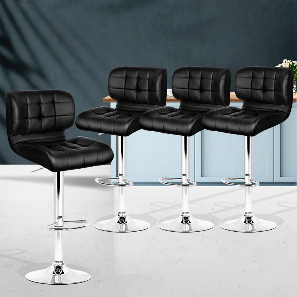 Artiss 4x Bar Stools Gas Lift Leather Padded Black