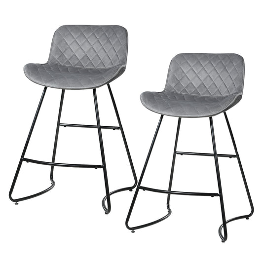 Artiss 2x Bar Stools Velvet Seat Metal Legs Grey