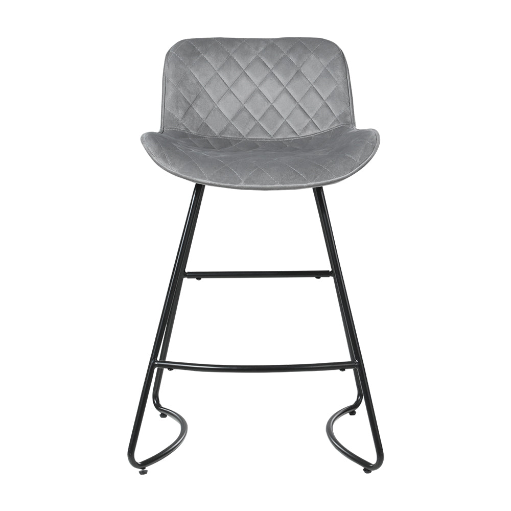 Artiss 2x Bar Stools Velvet Seat Metal Legs Grey