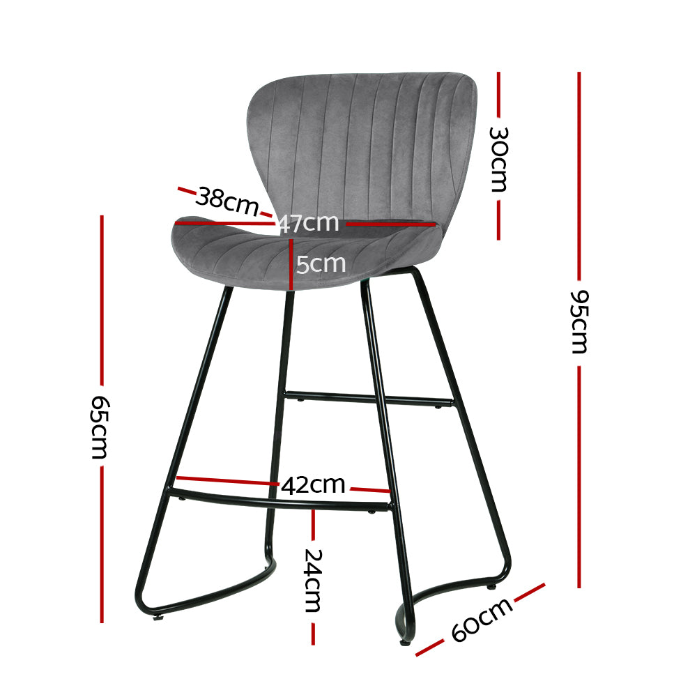 Artiss 2x Bar Stools Velvet Seat Metal Grey