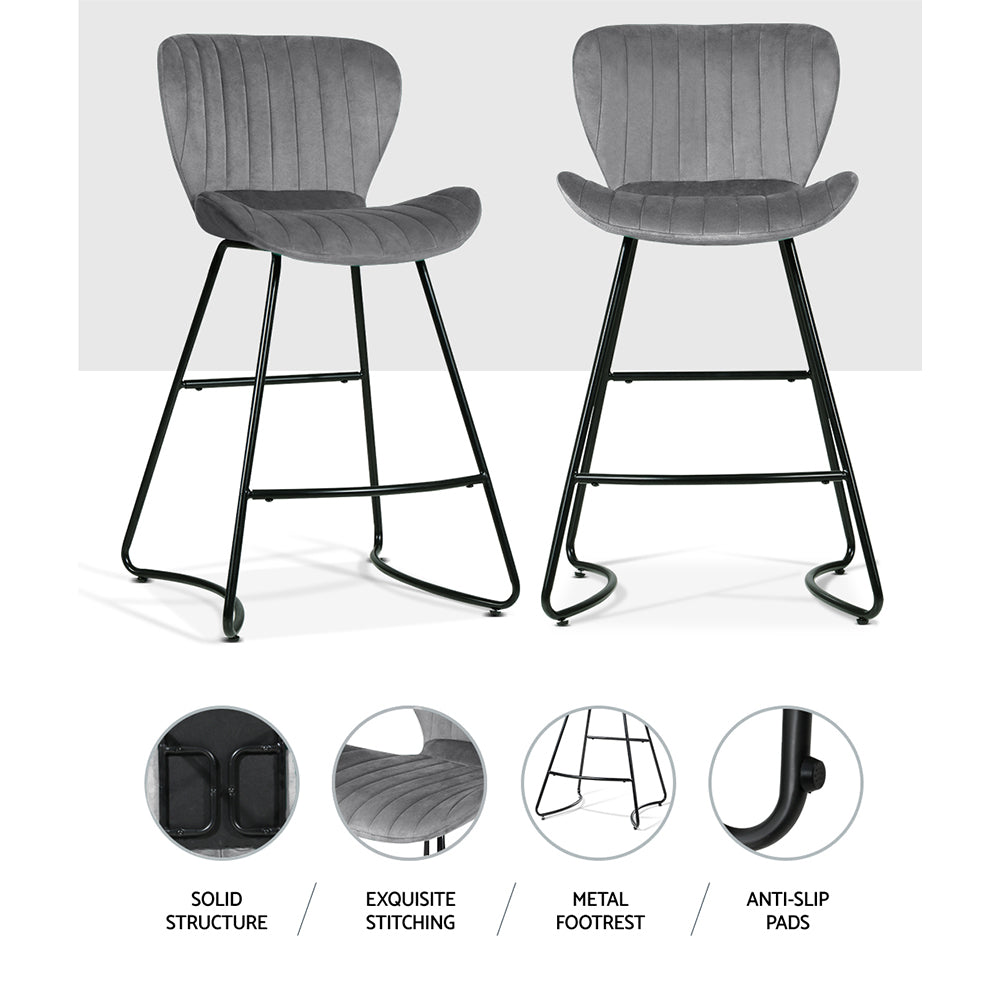 Artiss 2x Bar Stools Velvet Seat Metal Grey