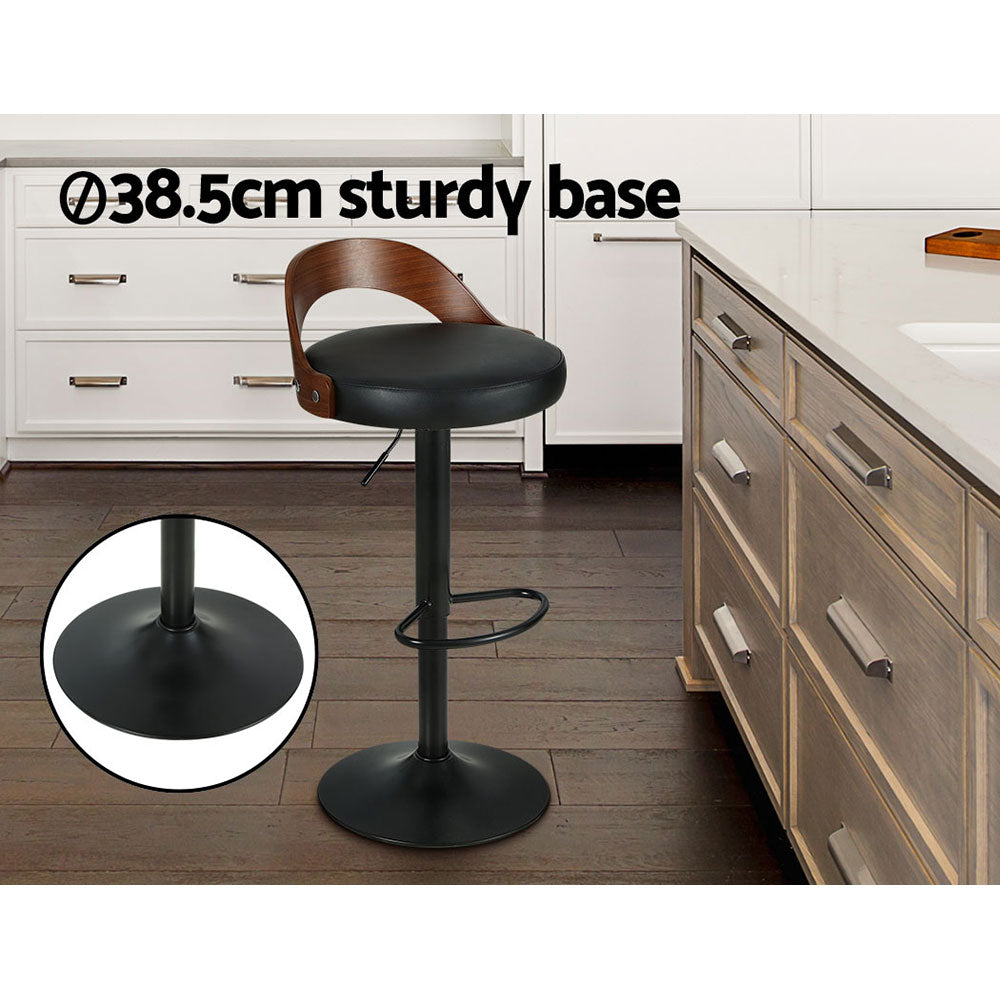 Artiss Set of 2 Bar Stools Kitchen Gas Lift Wooden Stool Metal Barstools Black Swivel