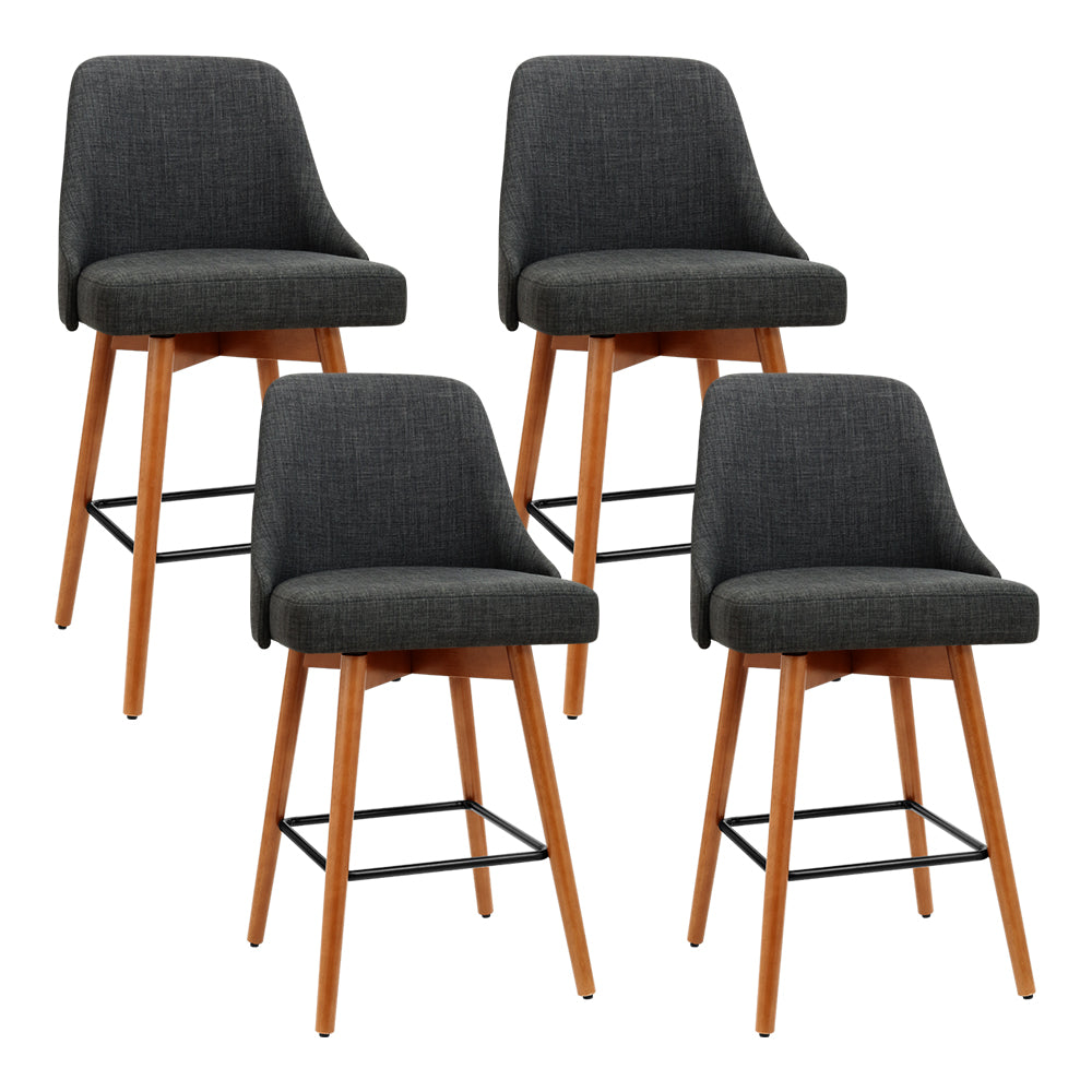 Artiss 4x Bar Stools Swivel Seat Wooden Charcoal