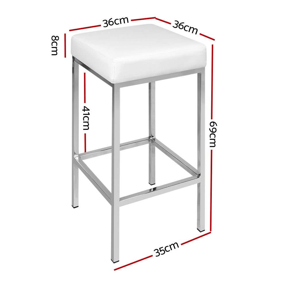 Artiss 2x Bar Stools Leather Padded Metal White