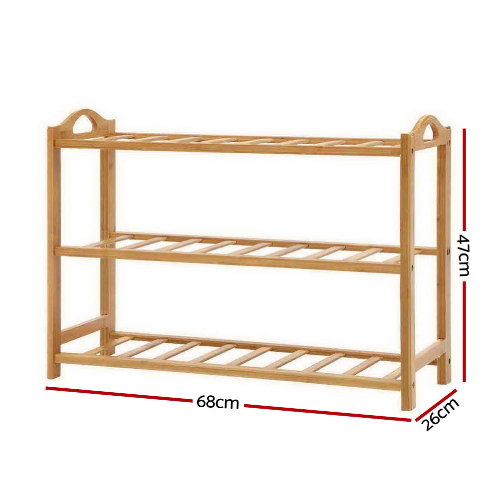 Artiss 3 Tiers Bamboo Shoe Rack Storage Organiser Wooden Shelf Stand Shelves