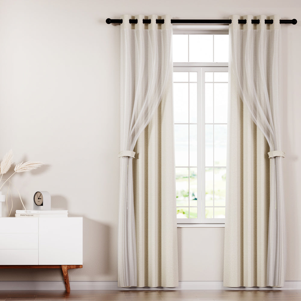 Artiss 2X 132x213cm Blockout Sheer Curtains Beige