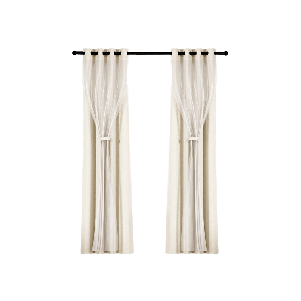 Artiss 2X 132x274cm Blockout Sheer Curtains Beige