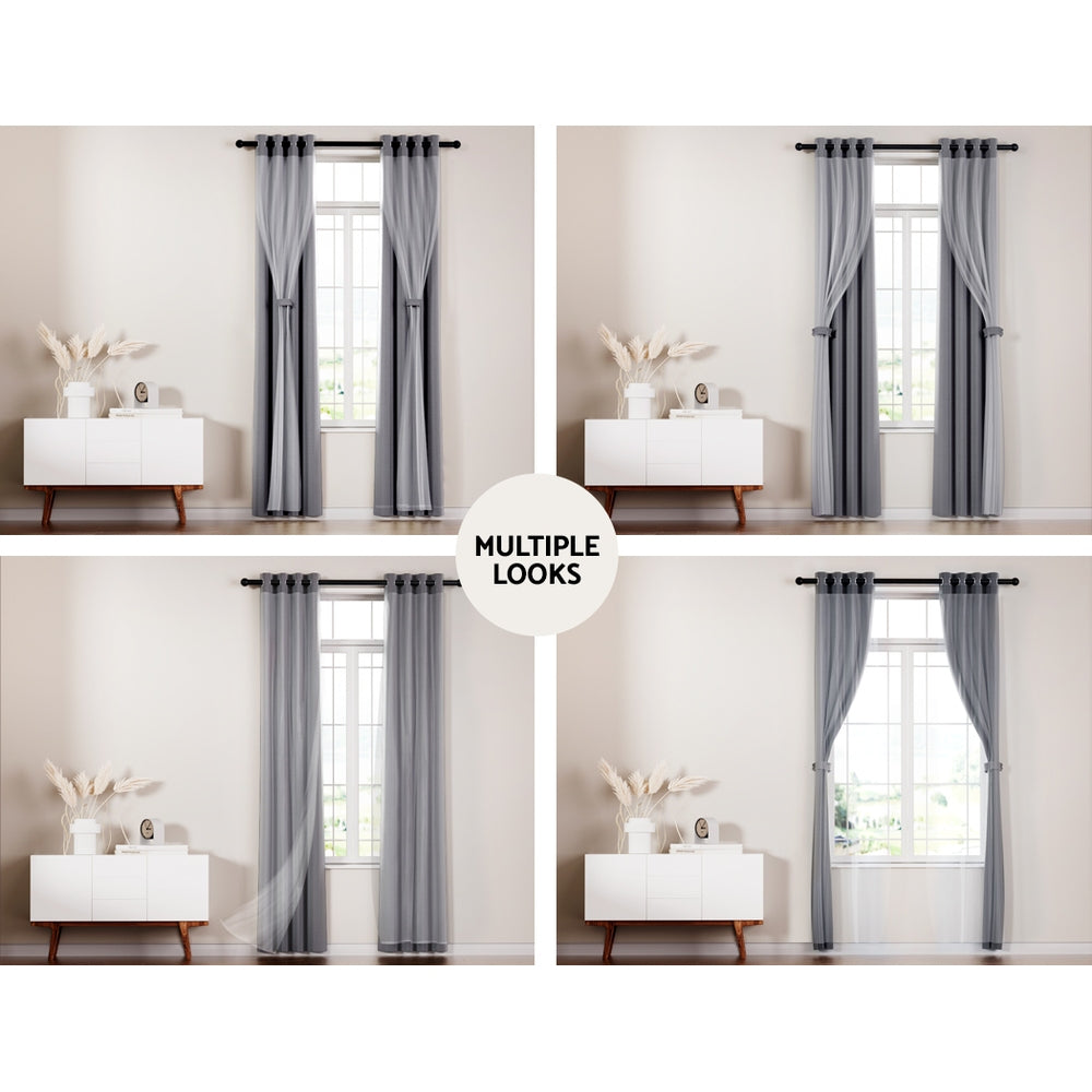 Artiss 2X 132x274cm Blockout Sheer Curtains Charcoal