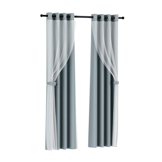 Artiss 2X 132x274cm Blockout Sheer Curtains Light Grey