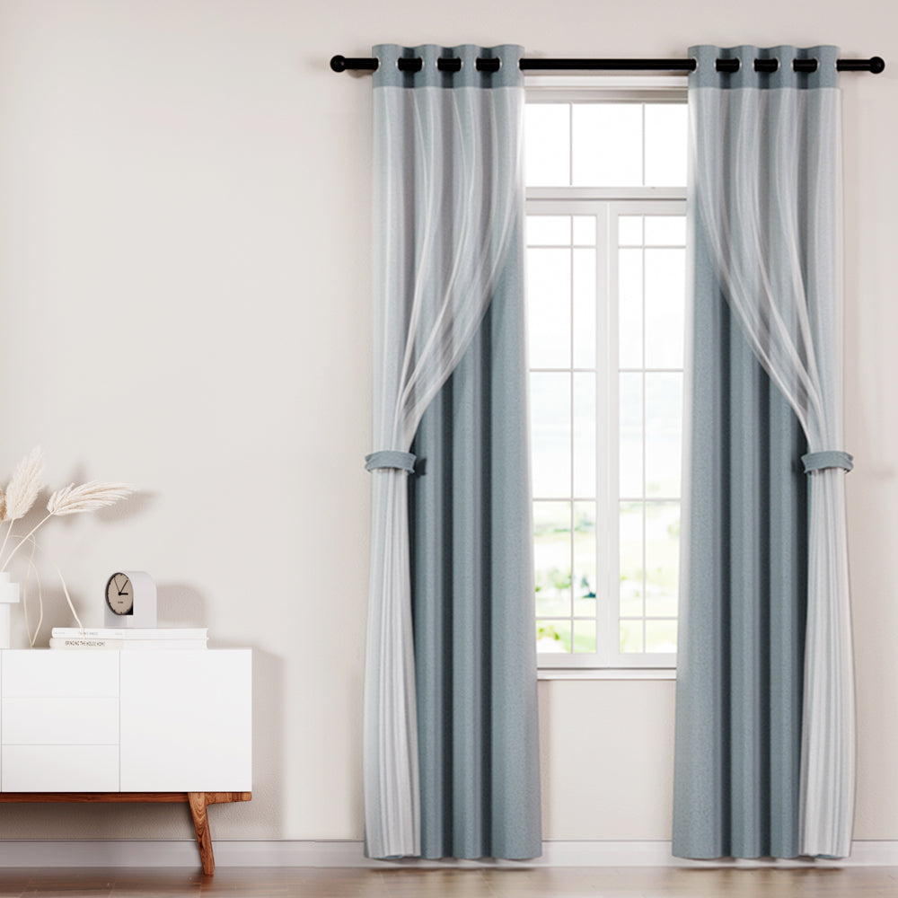 Artiss 2X 132x304cm Blockout Sheer Curtains Light Grey