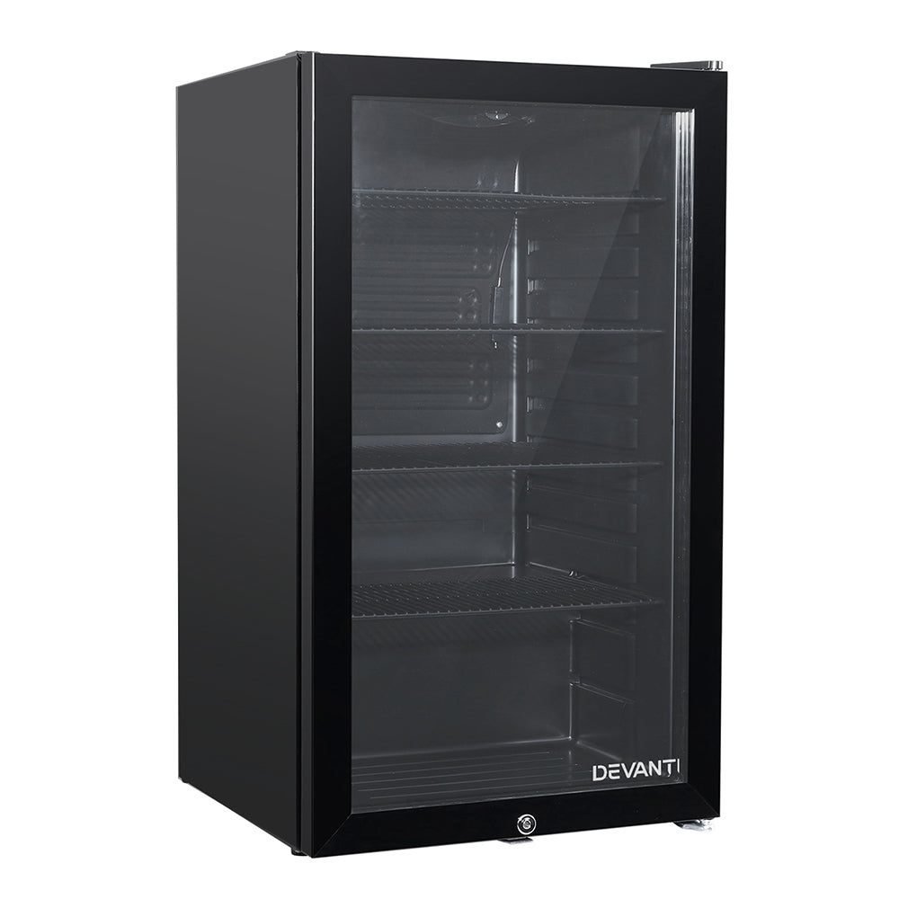 Devanti 98L Bar Fridge Glass Door w/Light Black