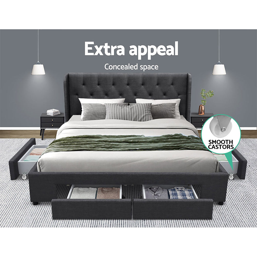 Artiss Bed Frame King Size with 4 Drawers Charcoal MILA