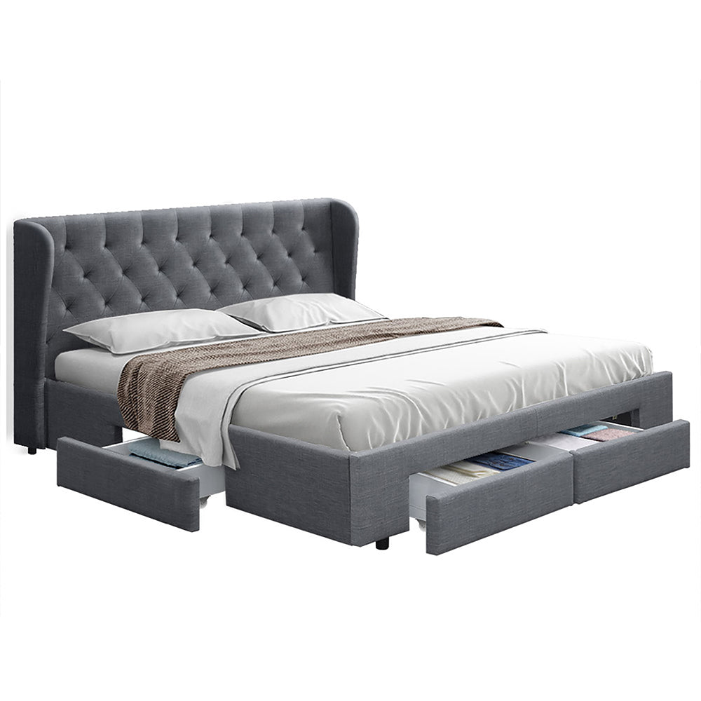 Artiss Bed Frame Queen Size with 4 Drawers Grey MILA