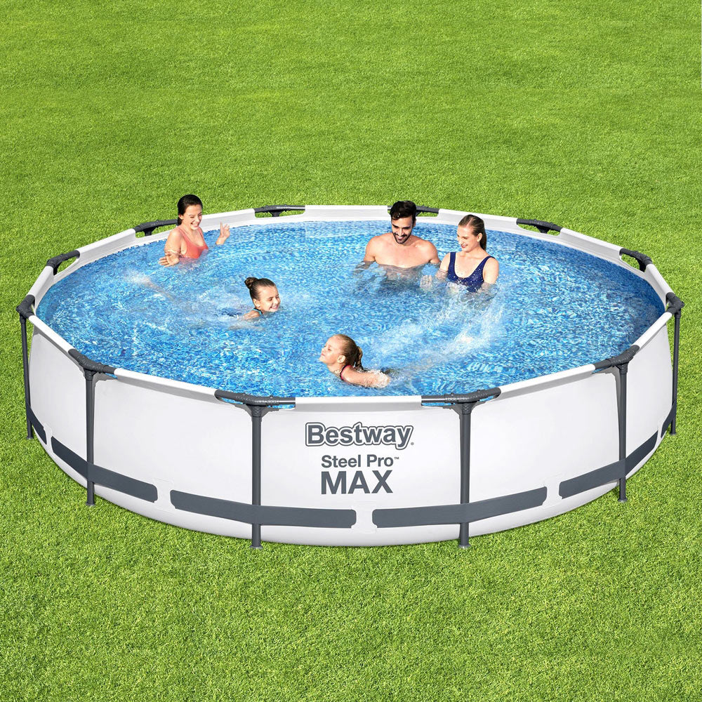 Bestway Swimming Pool 366x76cm Steel Frame Round Above Ground Pools w/ Filter Pump 6473L