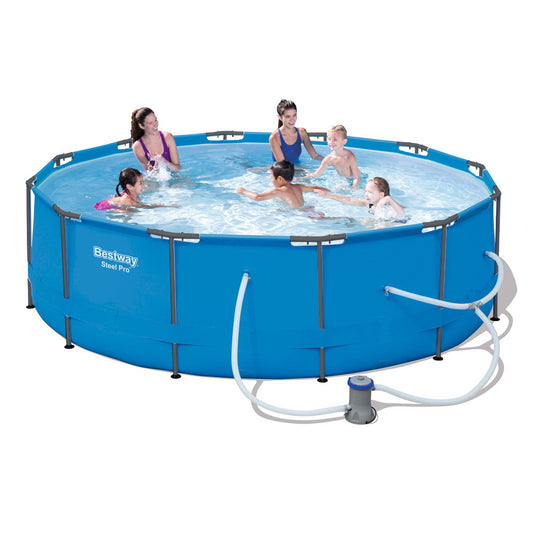 Bestway Swimming Pool 366x100cm Steel Frame Round Above Ground Pools w/ Filter Pump 9150L