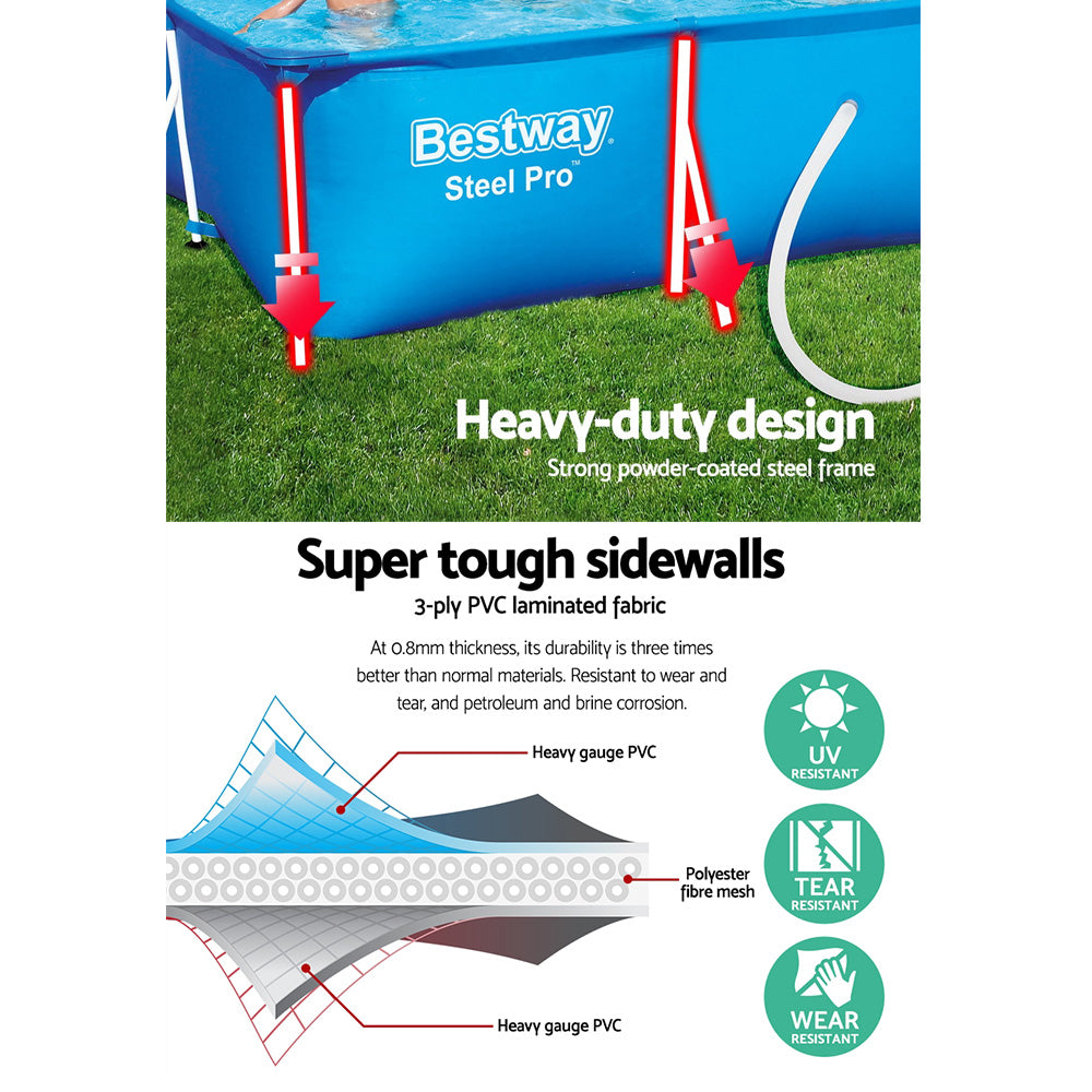 Bestway Swimming Pool 300x201x66cm Steel Frame Above Ground Pools w/ Filter Pump 3300L