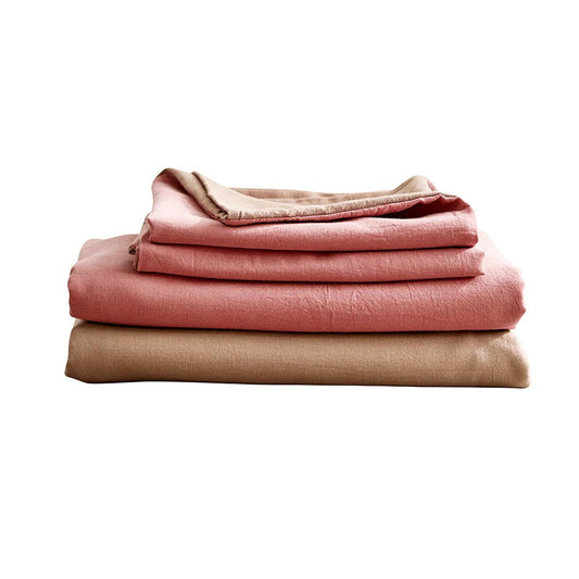 Cosy Club Washed Cotton Sheet Set Pink Brown Double