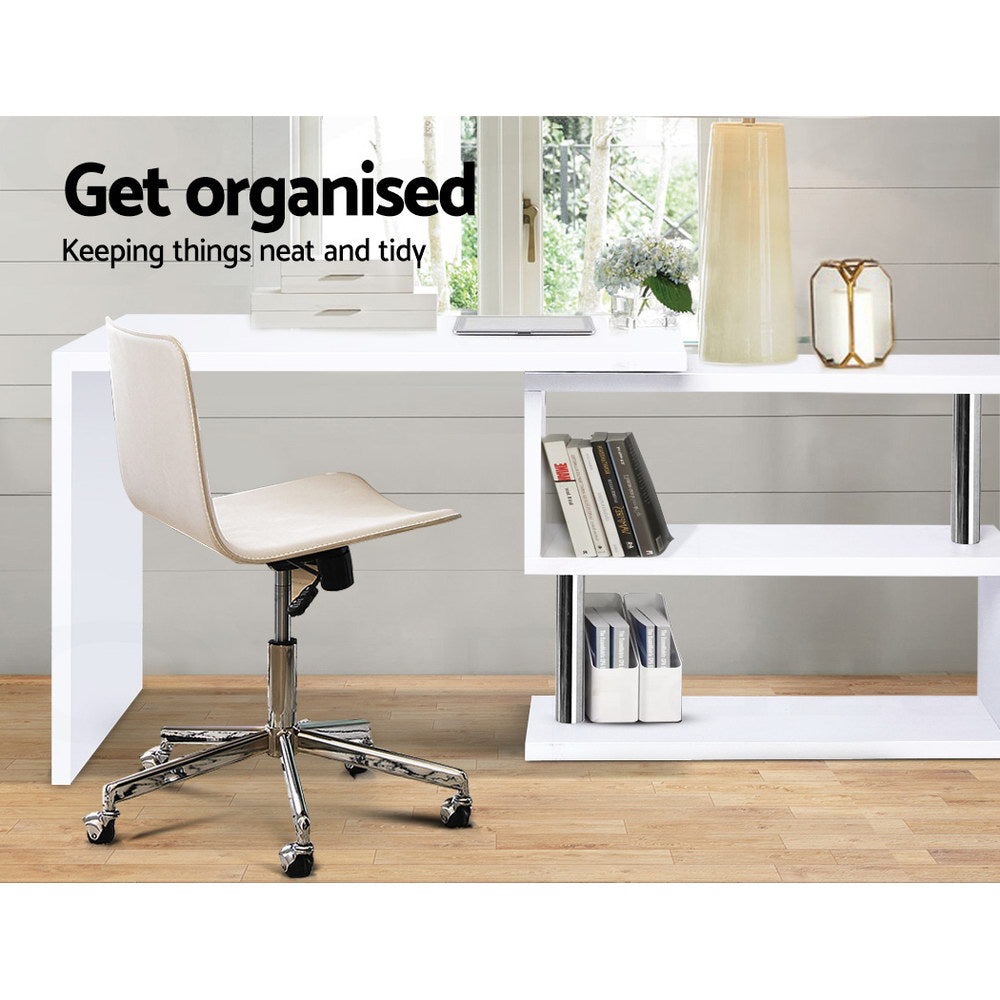 Artiss Computer Desk L-Shape Bookshelf White