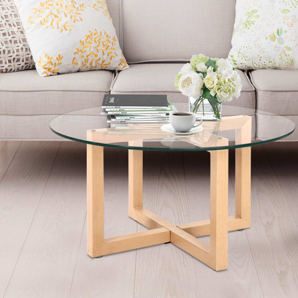 Artiss Coffee Table Round 80CM Tempered Glass