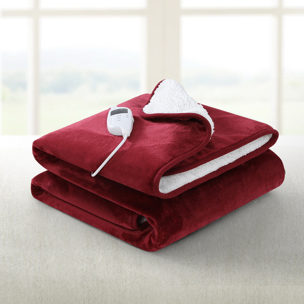 Giselle Electric Throw Rug Heated Blanket Washable Snuggle Flannel Winter Red