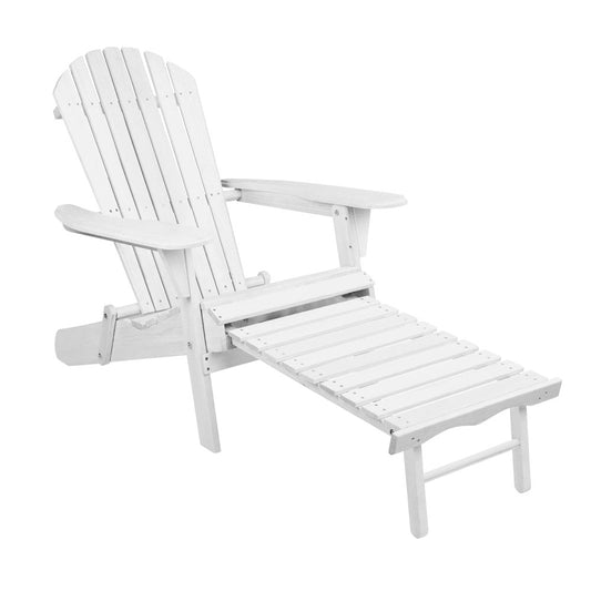 Gardeon Adirondack Outdoor Chairs Wooden Foldable Sun Lounge Patio Furniture White