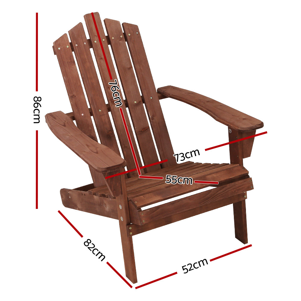 Gardeon Adirondack Outdoor Chairs Wooden Beach Chair Patio Furniture Garden Brown