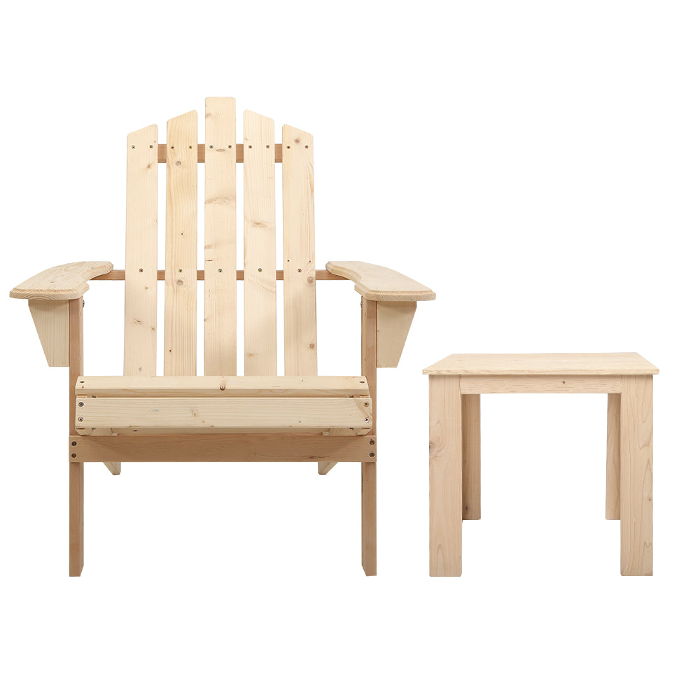 Gardeon 3PC Adirondack Outdoor Table and Chairs Wooden Beach Chair Natural