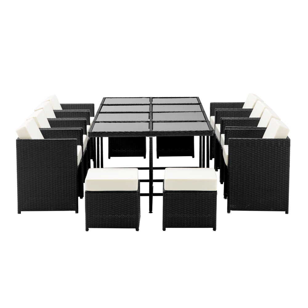 Gardeon Outdoor Dining Set 13 Piece Wicker Table Chairs Setting Black